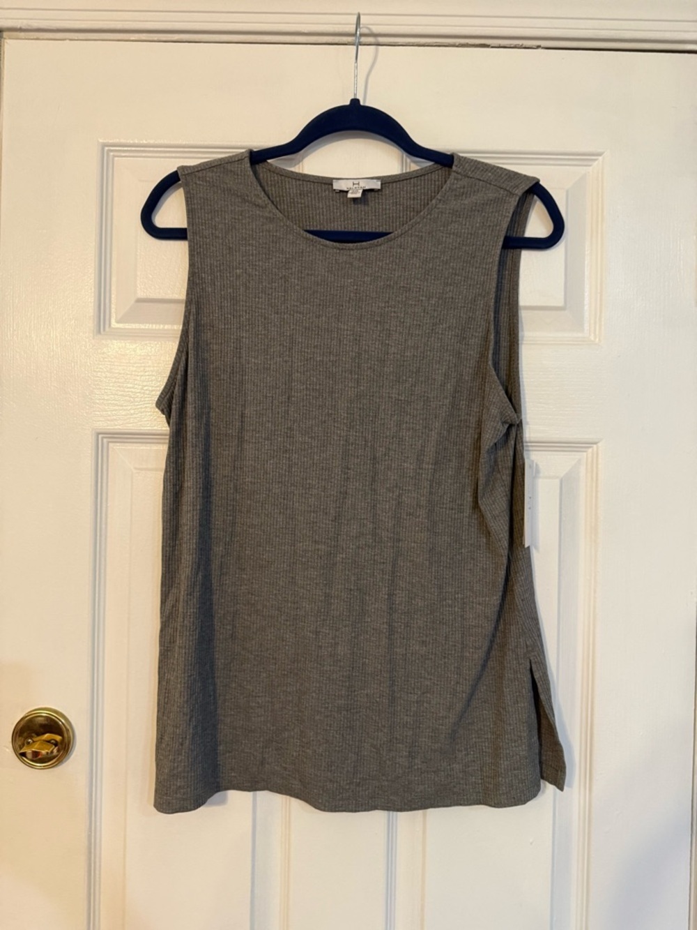 H by Halston Ribbed Crewneck Tank in Heather Gray